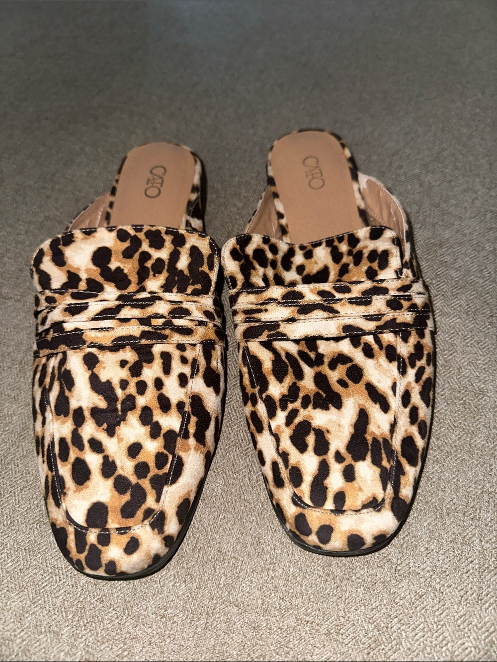 Cato Leopard-Pattern Slip-On Mules in Tan and Black